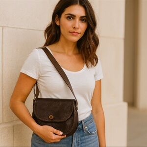 Custom Brown Embossed Crossbody Bag with Flap Closure Western Style Shoulder Bag